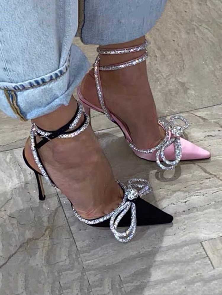 Rhinestone Bowknot Heel Pumps