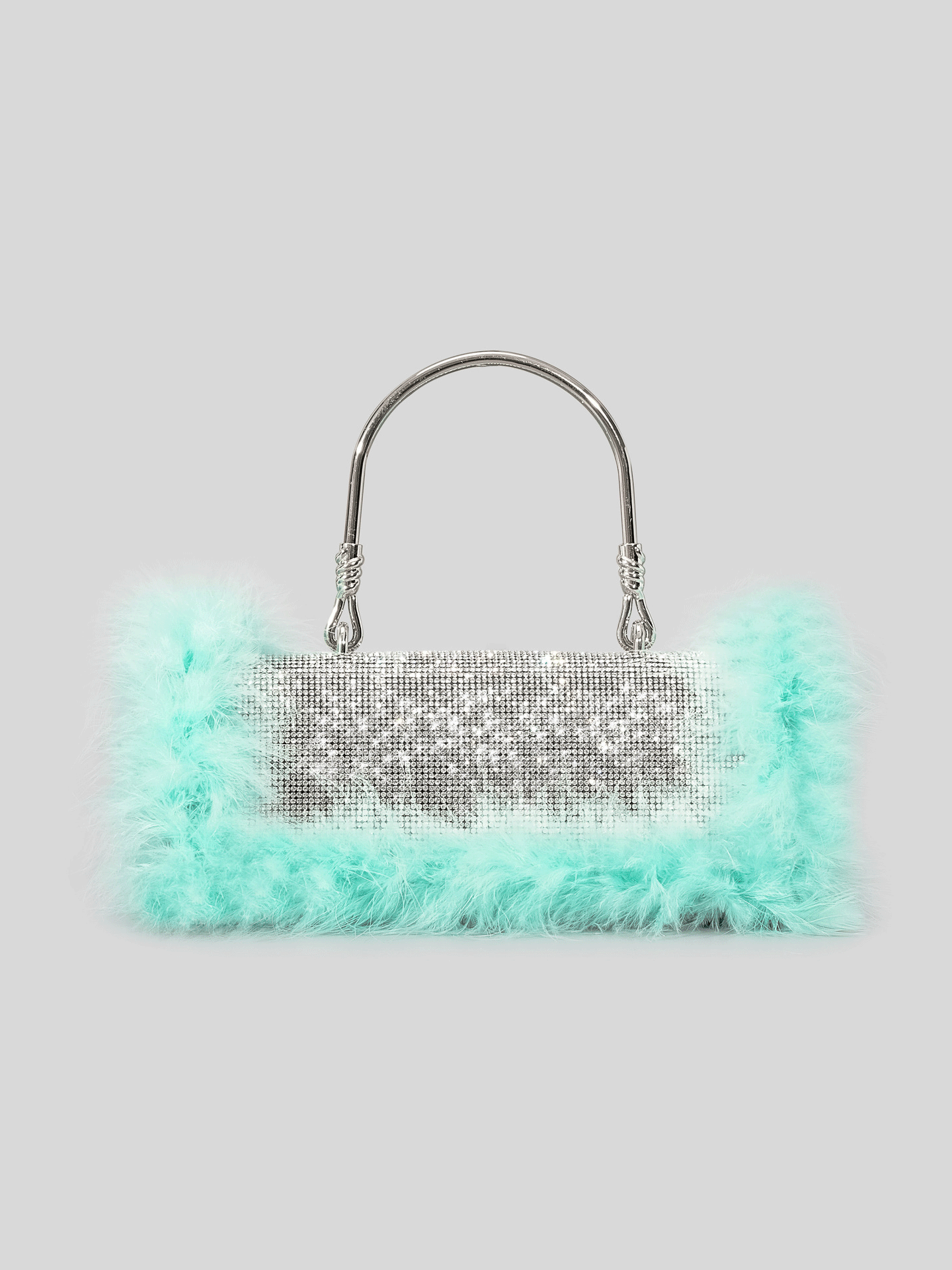 Furry Rhinestone Evening Clutch Bag