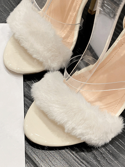 Fluffy Strap Stiletto Heel Sandals