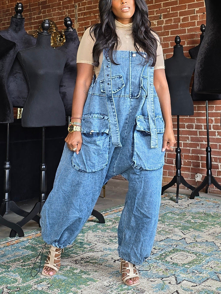 Denim Loose Overalls