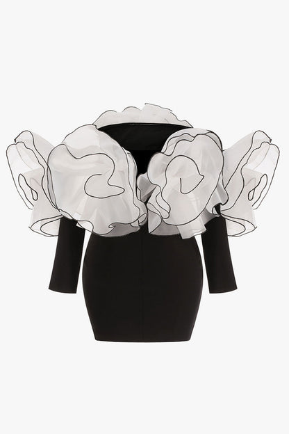 Romantic Contrast Rosette Off Shoulder Bodycon Jersey Party Mini Dress