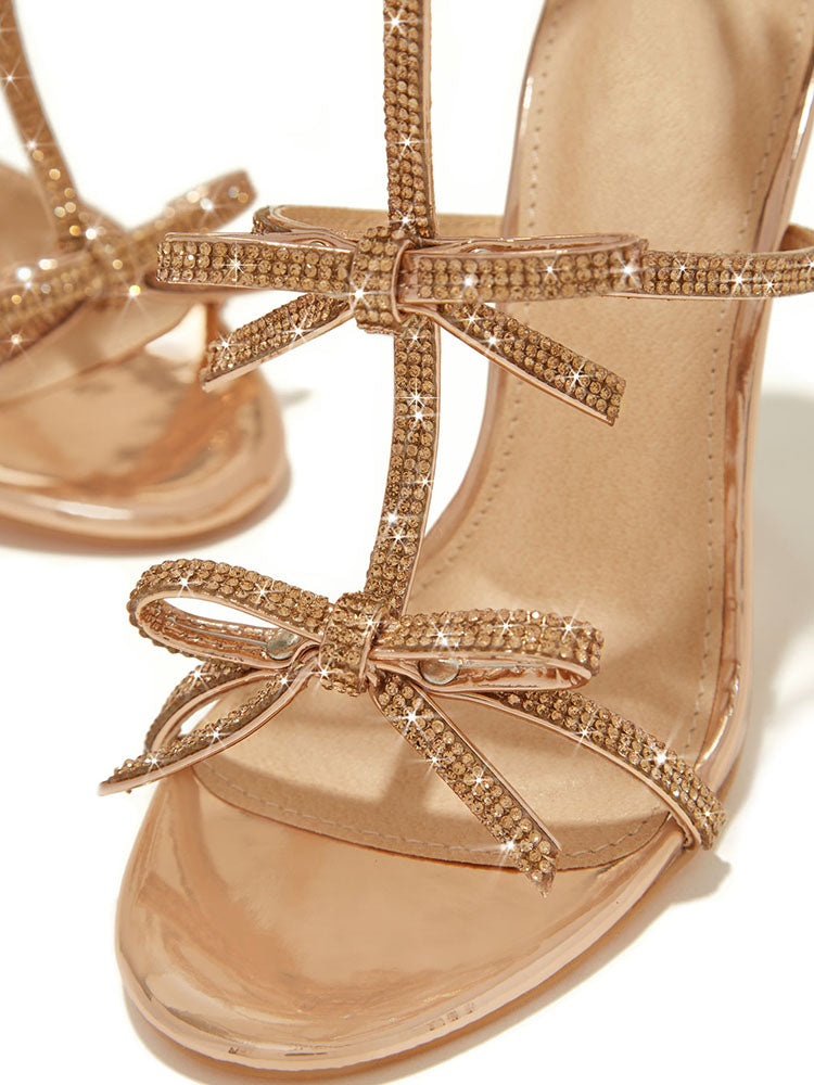 Rhinestone Bow Heeled Sandals