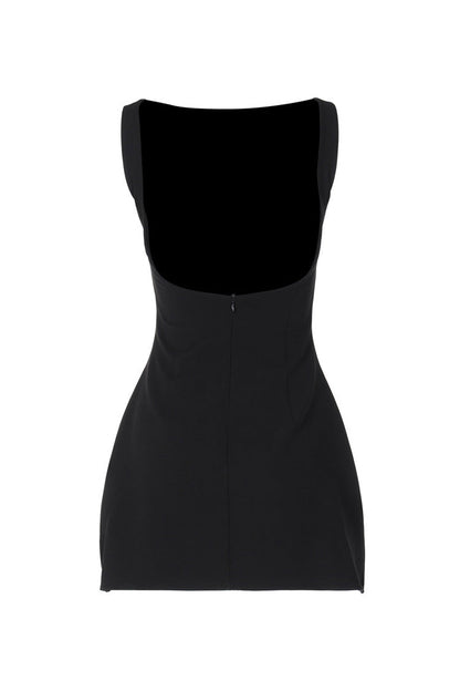 Sculpted Boat Neck Sleeveless Cinch Waist Bubble Party Micro Mini Dress