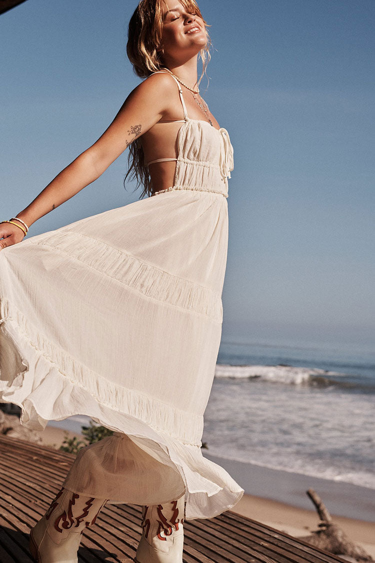 Sexy Bow Tie Backless Smocked Tiered Ruffle Beach Vacation Midi Sundress