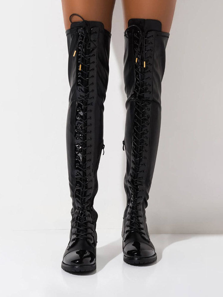 Lace Up PU Leather Boots