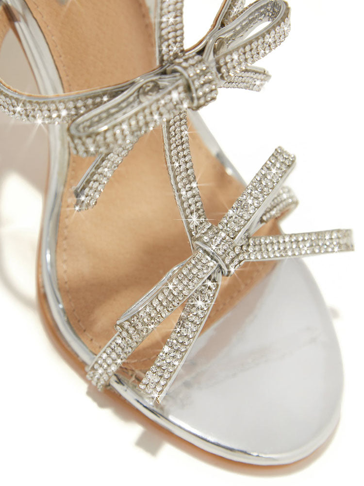 Rhinestone Bow Heeled Sandals