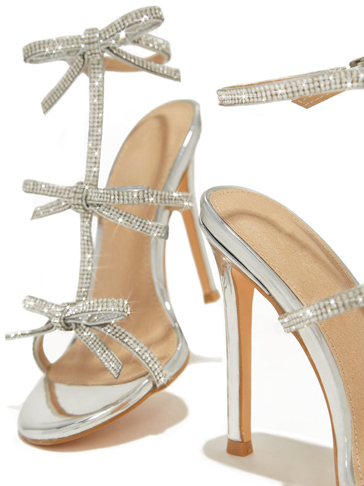 Rhinestone Bow Heeled Sandals