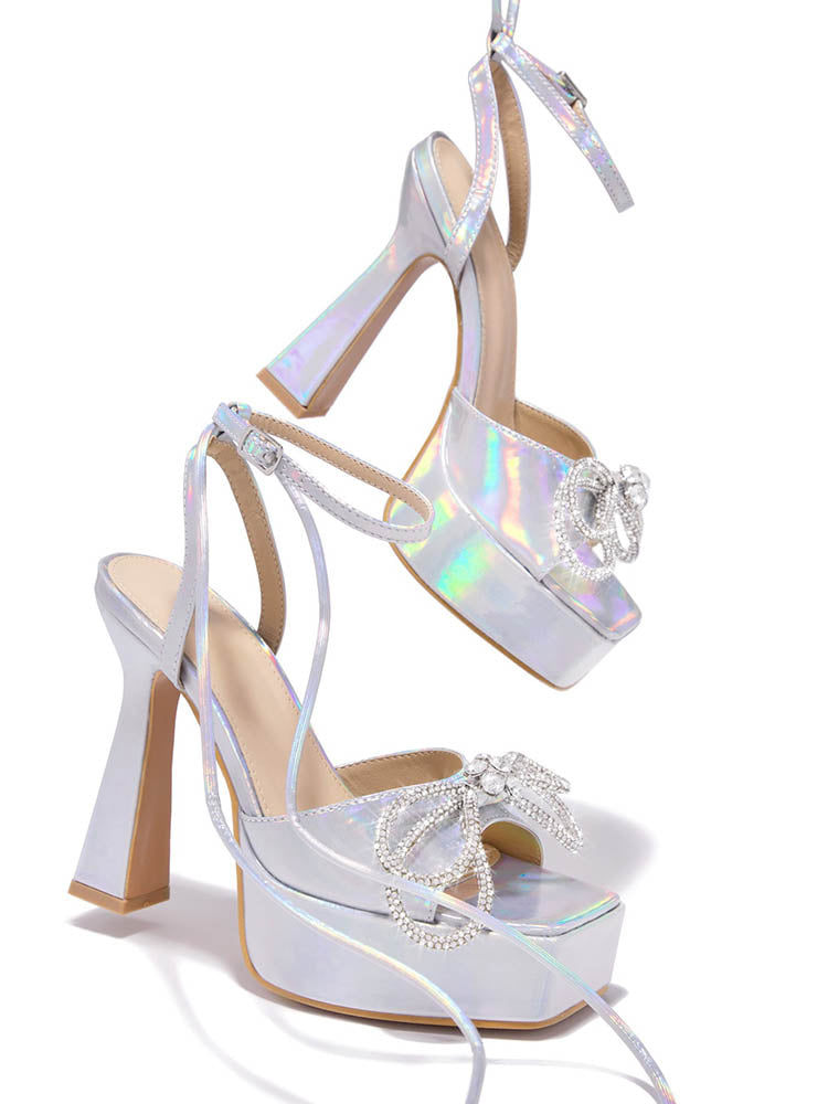 Sparkling Bow Platform Heel Sandals