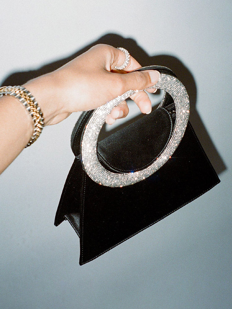 Rhinestone Handle Satin Clutch