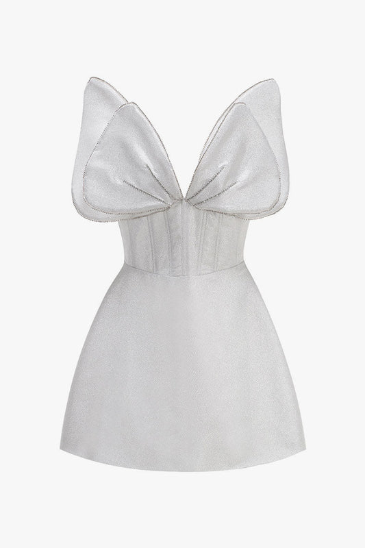 Sparkly Crystal Butterfly Corset Fit & Flare Lurex Slip Party Mini Dress