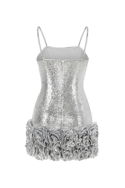 Sparkly Rosette Spaghetti Strap Sleeveless Bodycon Sequin Party Mini Dress