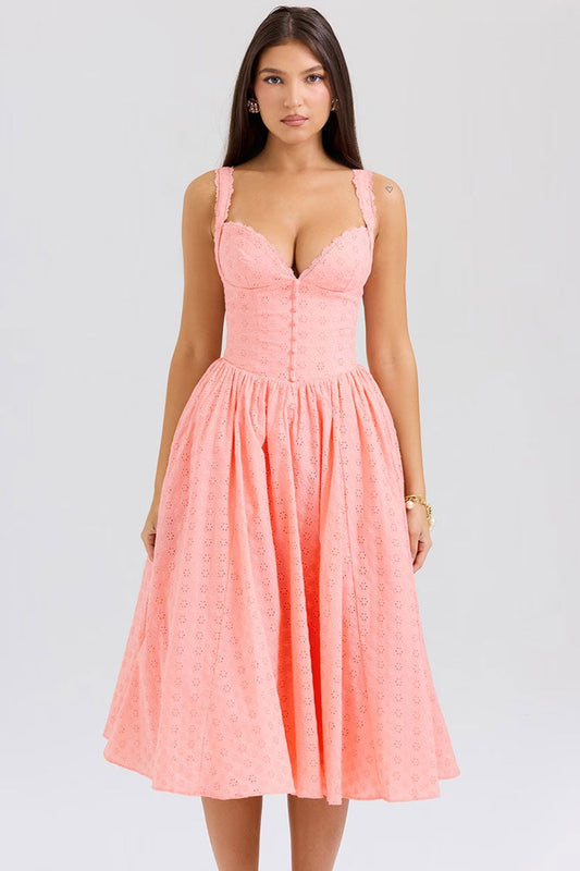 Summer Broderie Anglaise Bustier Tulle Gathered Vacation Midi Sundress