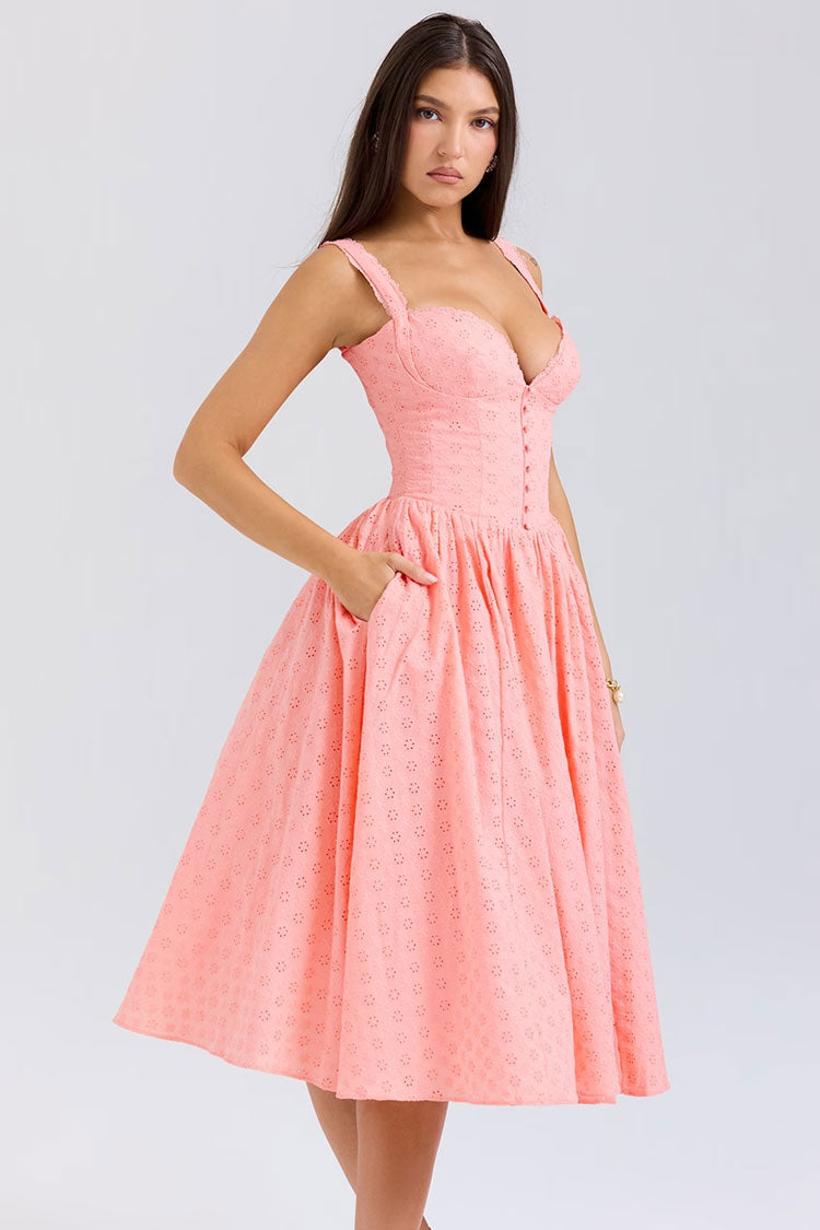 Summer Broderie Anglaise Bustier Tulle Gathered Vacation Midi Sundress