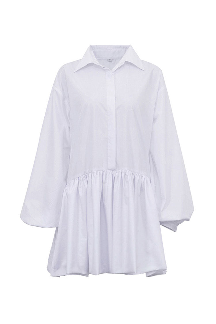 Trendy Balloon Sleeve Drop Waist Gathered Bubble Summer Mini Shirt Dress