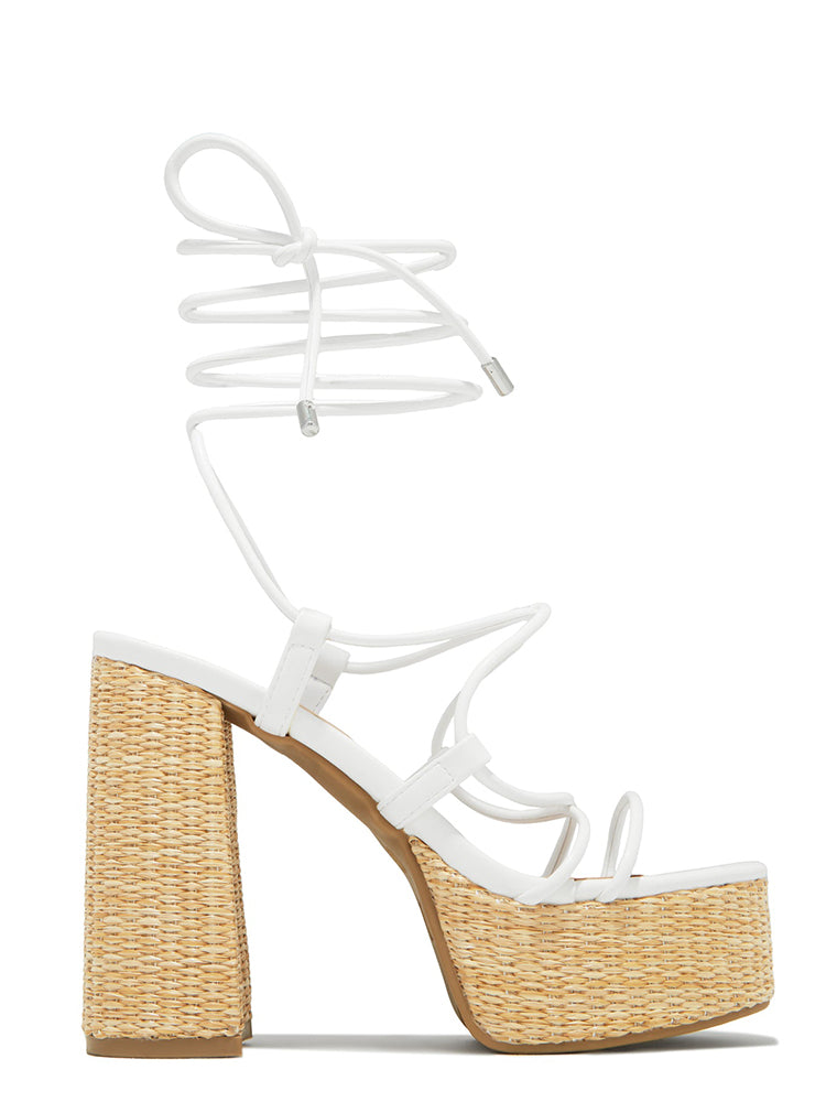 Raffia Platform Chunky Heel Sandals