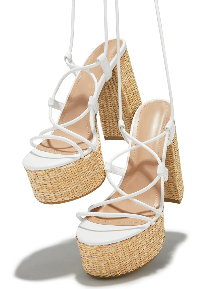 Raffia Platform Chunky Heel Sandals