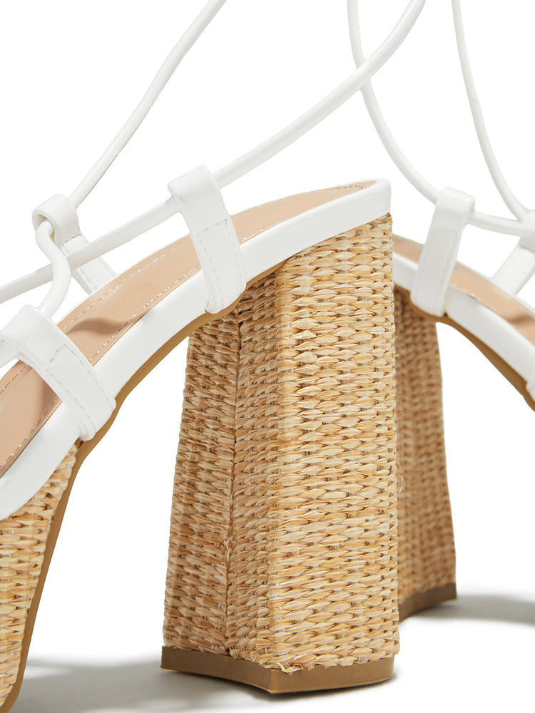 Raffia Platform Chunky Heel Sandals