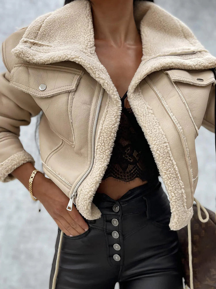 Leather Shearling Crop Jacket