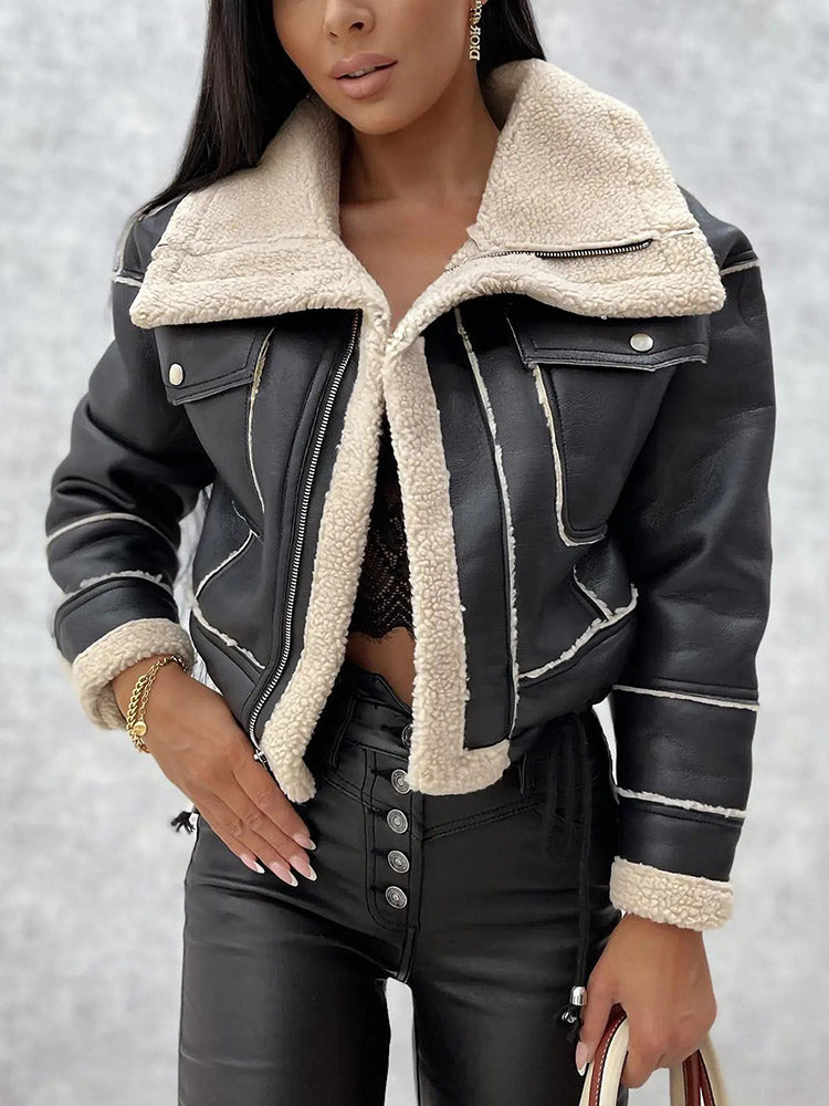 Leather Shearling Crop Jacket