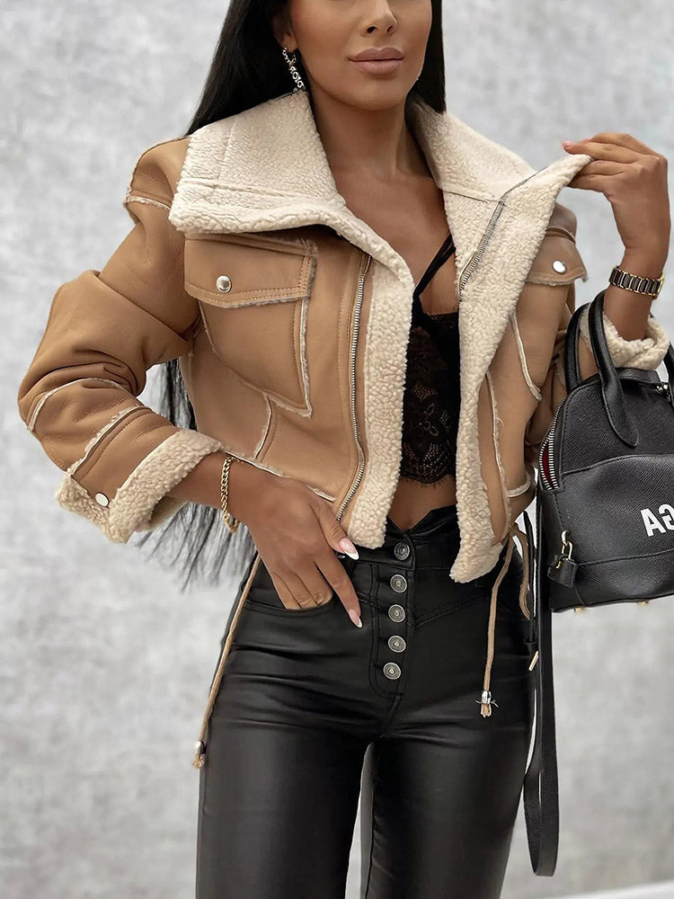 Leather Shearling Crop Jacket