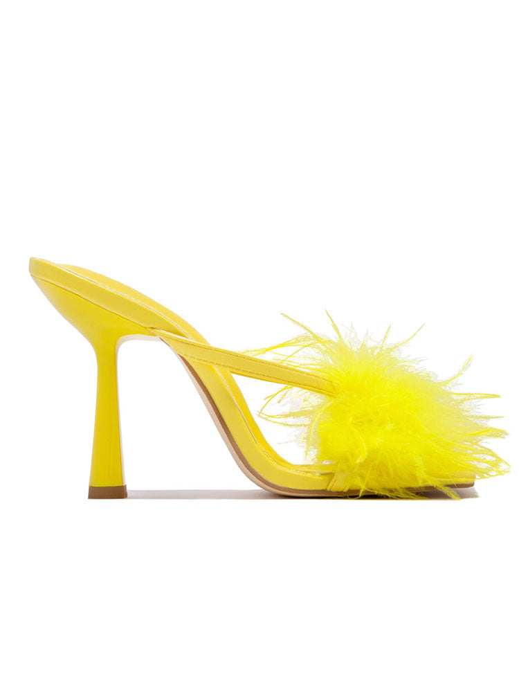 Feather Fur High Heel Mules